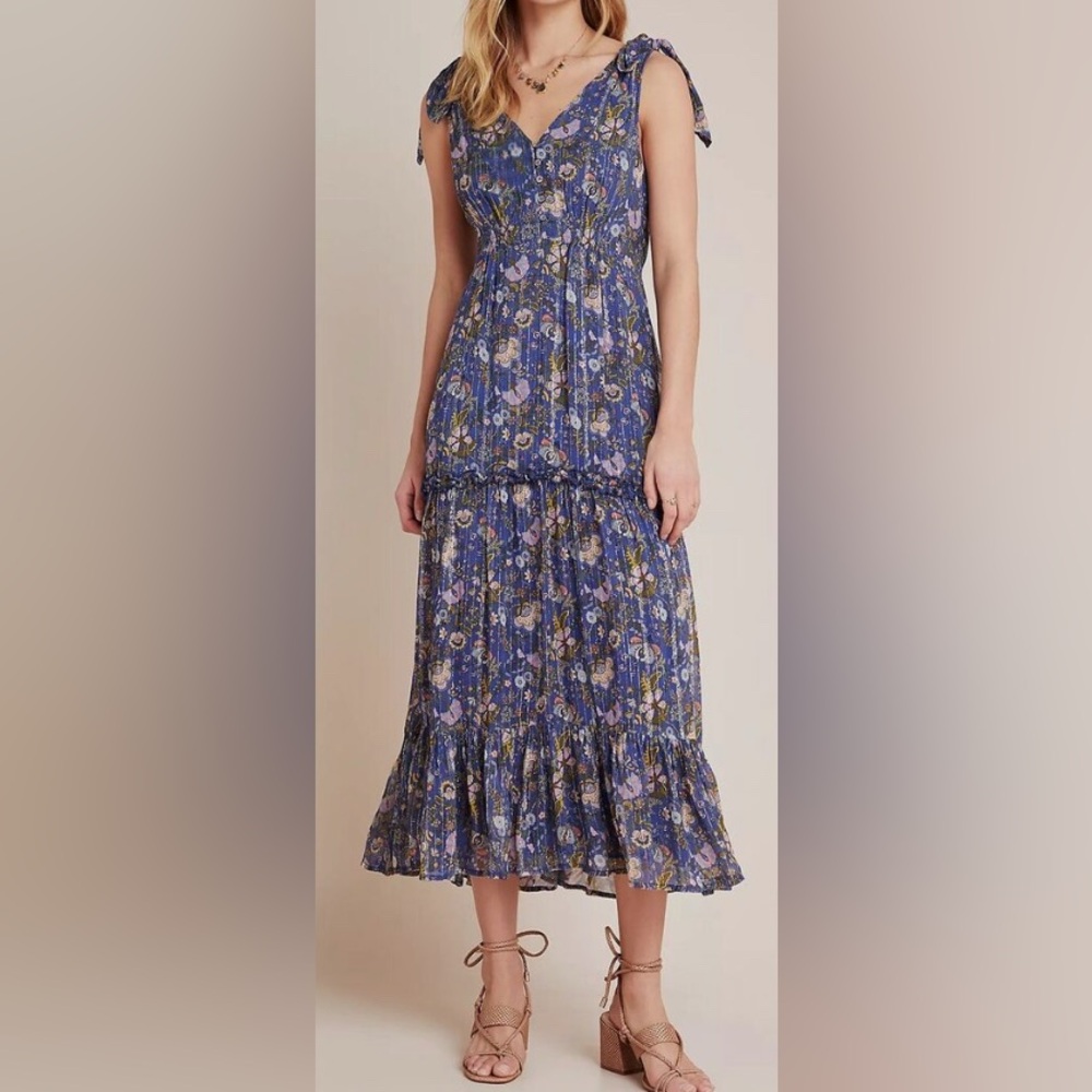 Anthropologie Ranna Gill Lyndsey Shimmer Midi Dress